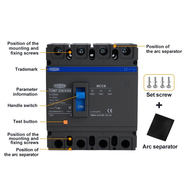 4P MCCB 100A-250A трифазен автоматичен прекъсвач лят корпус