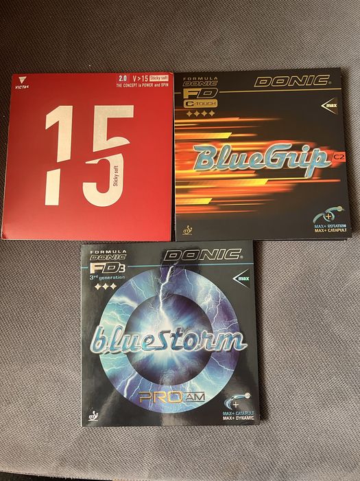 Гуми за тенис на маса Donic bluestorm bluegrip и victas v15 sticky soft