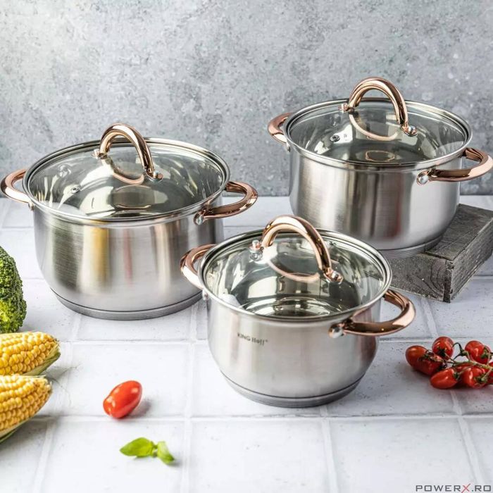 Set 3 oale cu capac,18/20/24,golden-rose,Kinghoff