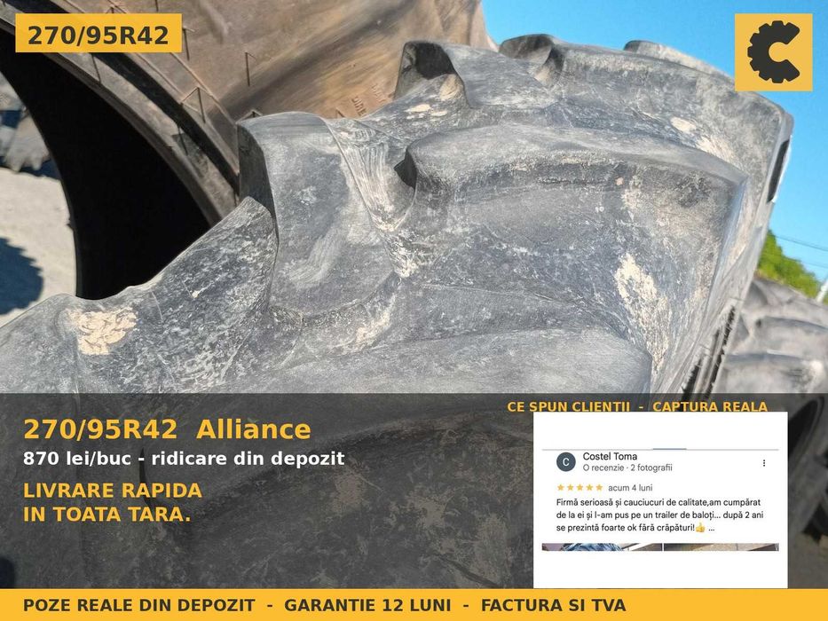 Cauciucuri 270/95R42 11.2R42 11.2-42 27095R42 Alliance ROW CROP ANVELOPE Tractor Prasit Erbicidat SH GARANTIE
