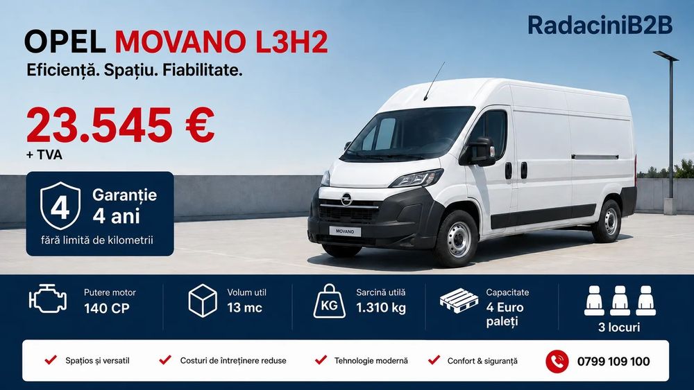 Opel Movano L2H3 VAN volum - 13 mc - 1.310 kg sarcina utila