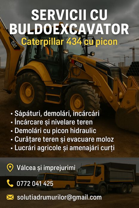 Inchiriere  buldoexcavator Caterpillar 434 roti egale