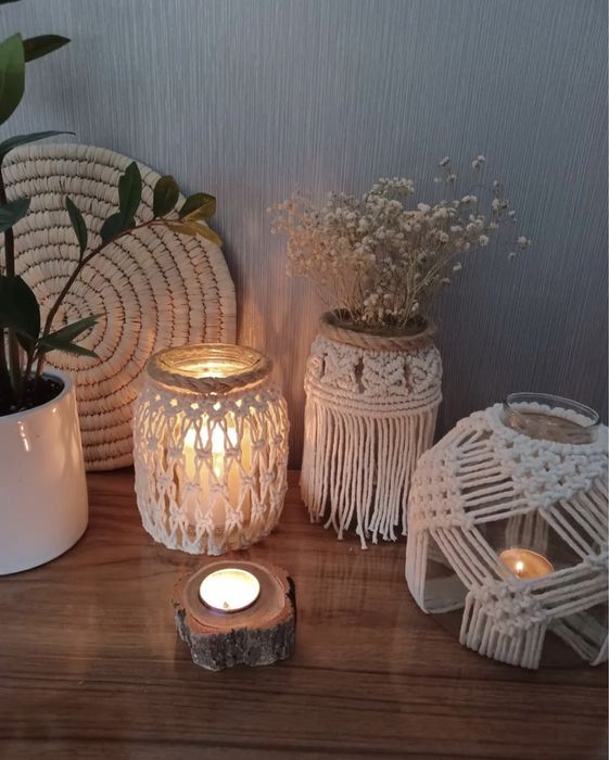 Плетени стъклени буркани / свещници / съхранение