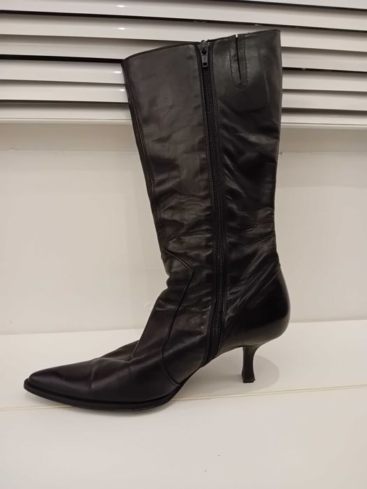 Дамски черни ботуши естествена кожа, произведени в Италия, 38 номер