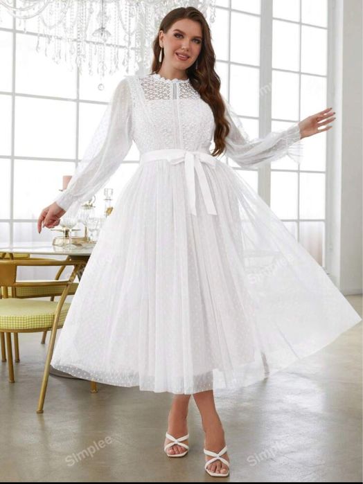 Официална бяла, сватбена рокля, 4ХЛ