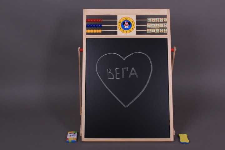 Детска дъска дървена Магнитна на стойка + СМЕТАЛО + ЧАСОВНИК български