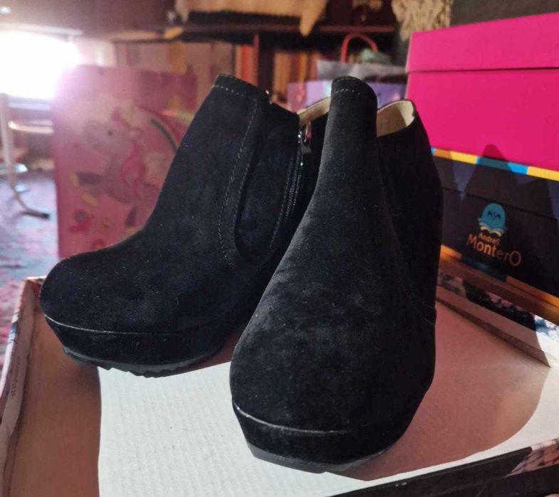 Нови обувки боти ток, платформи, топли, ЗИМНИ, удобни, велур, еко кожа