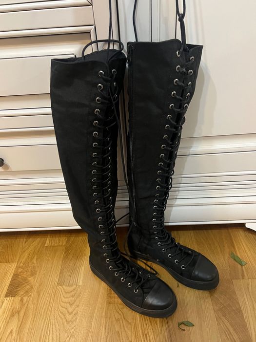 Нови ботуши thigh high canvas черни 36 - платформа, връзки, цип