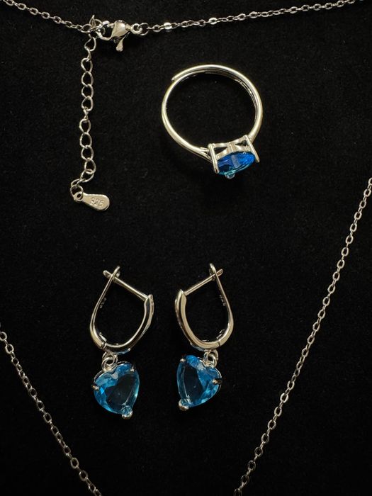 Set argint lanț + inel + cercei