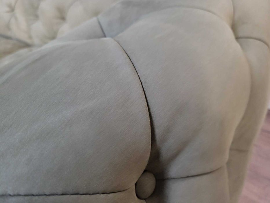 Зелен комплект дивани от плат набук две тройки тип Честърфийлд