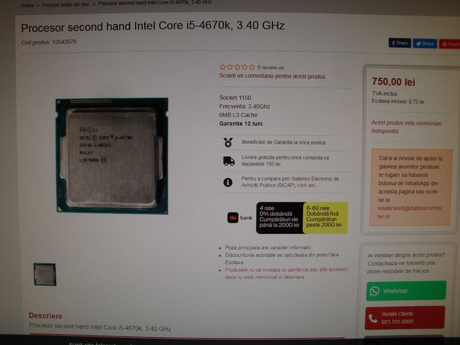 Procesor intel core i5 4670k 3.8 Ghz haswell socket 1150