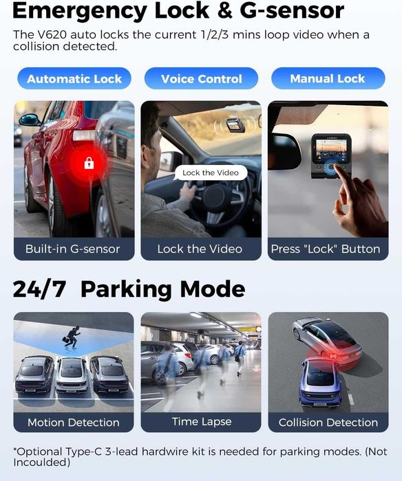 Видеорегистратор V620 4К+1К WiFi 2.4“ Parking Night WDR GPS ADAS 64GB