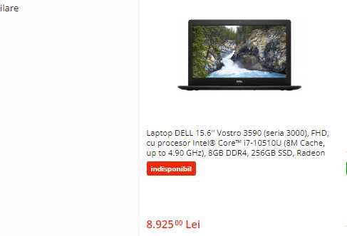 Laptop DELL 16" nou, intel core-i7- 10510, video  dedicat, ram 16 gb