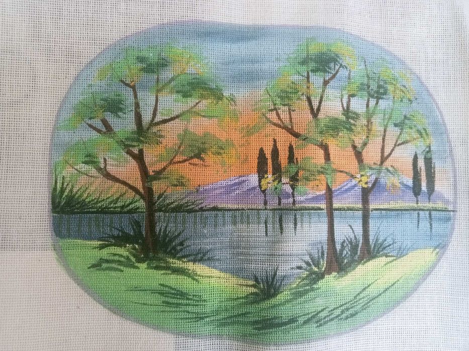 Set 5 buc pânză imprimată pt goblen (România 1982)