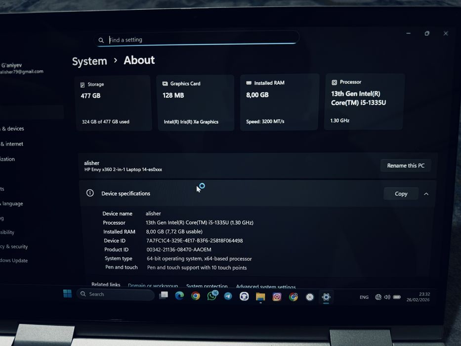 Hp envy x360 i5 1335 u ddr4 8Gb ssd nvme m2 512gb