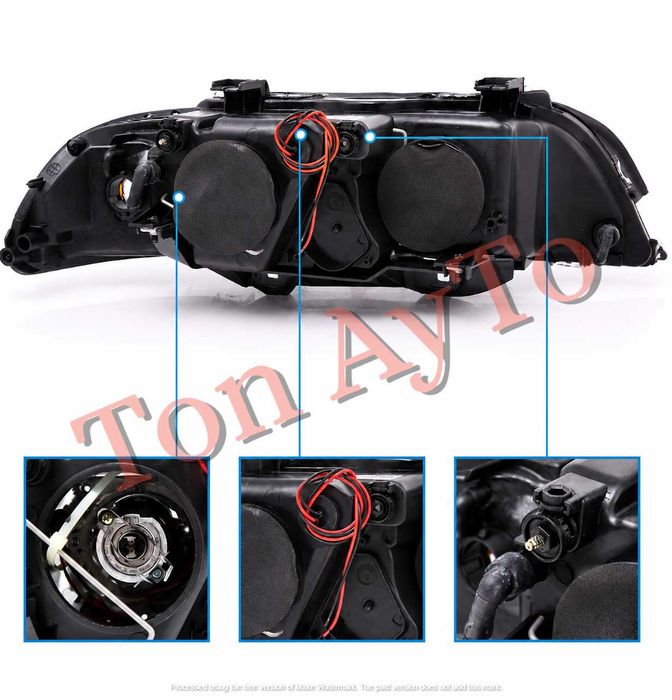 Тунинг Фарове Angel Eyes за BMW E39 1997–2003 Черни Рефлекторни Комплект С Включени Крушки