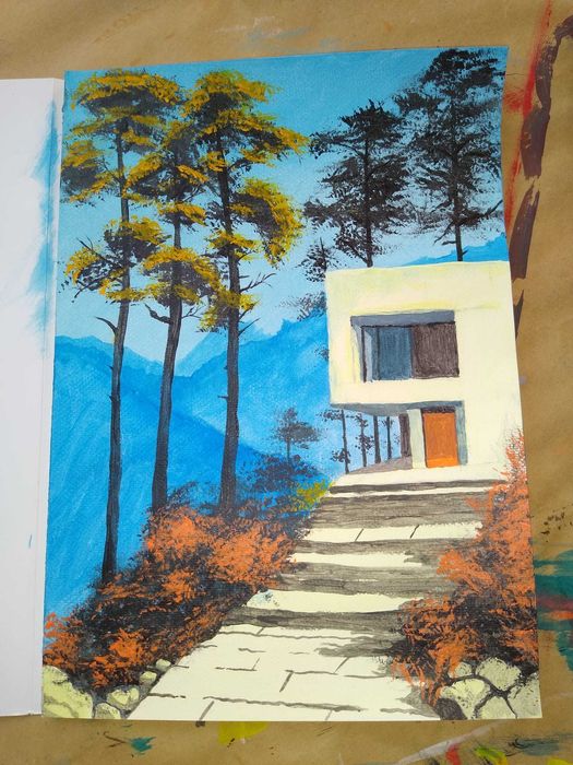 Tabloul pictat manual acrilic "The Grace of the Tropical Sunset38x45cm