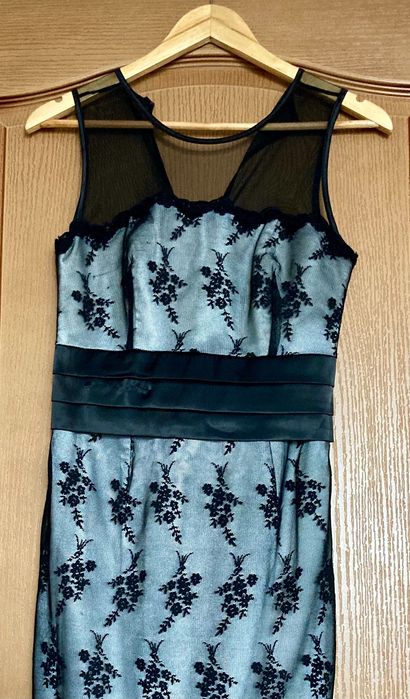Rochie ocazie - satin alb, dantela neagra, mar 38