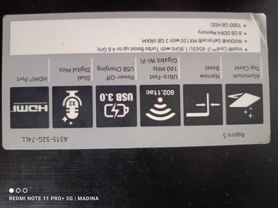 Inter Core i7-8565U. 8GB DDR4, 1000GB HDD. Holati a'lo darajada.