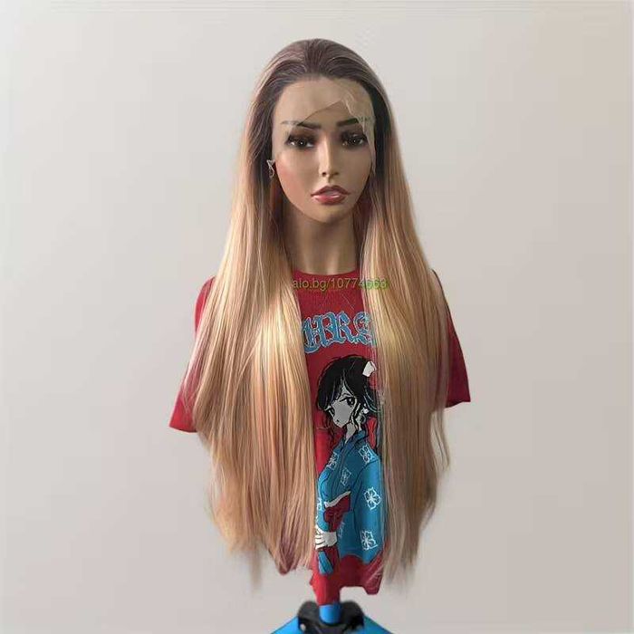 Лейс Фронт Перука 13x4 - Омбре Кафяво към Прасковено Розово, 83 см