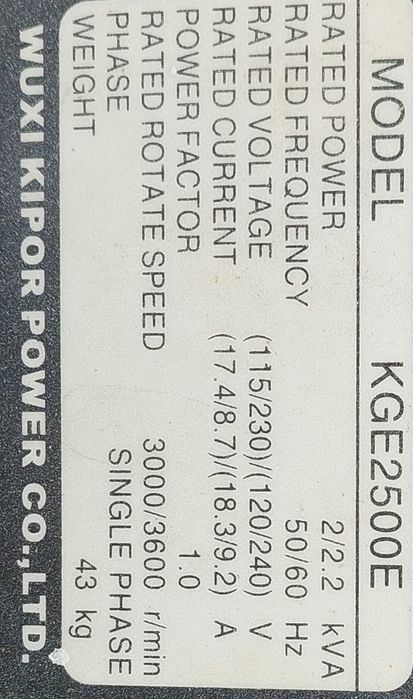 Dvijok generator KIPOR KGE2500E