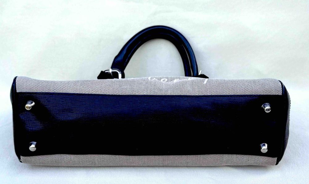 BURBERRY Superba Geanta Umar Canvas Piele Bej Gri Original