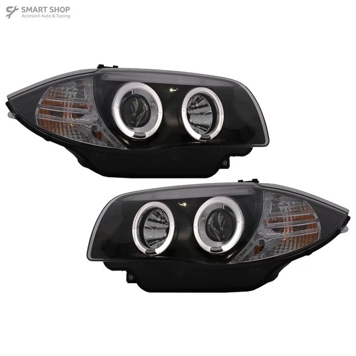 Faruri Angel Eyes BMW Seria 1 E81 E82 E87 E88 (2004-2011) Negru