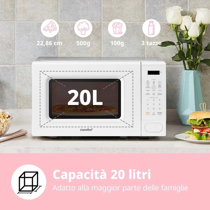 COMFEE Цифрова микровълнова фурна 700W 20л, E202CC(WH) 11 нива мощност