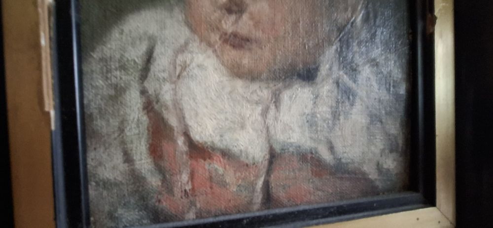Tablou vechi, ulei pe pânză, cap de copilp