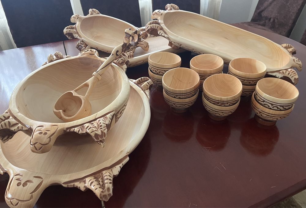 Казахский национальный набор/Ұлттық ыдыс-аяқтар, таза ағаштан