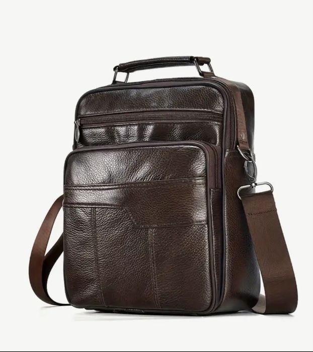 Мъжка месинджър кожена чанта/Черна и Кафява естест. кожа -10%Промоция!