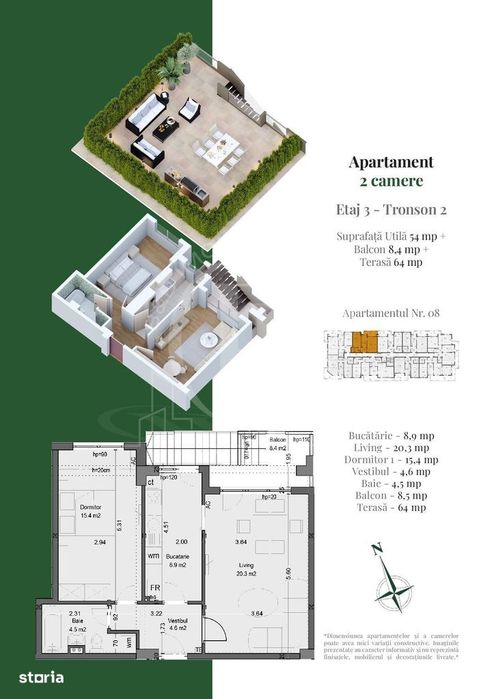Apartament 2 camere cu Terasa Metrou Nicolae Teclu