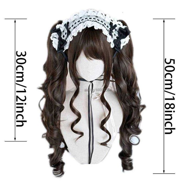 Аниме къса кафява перука с предни дълги кичури и подвижни опашки