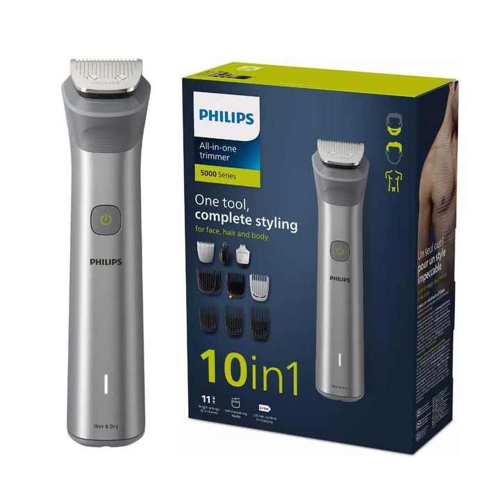 Philips All-in-One Trimmer Series 5000 – Многофункционален тример 10 в 1 за брада, коса и тяло