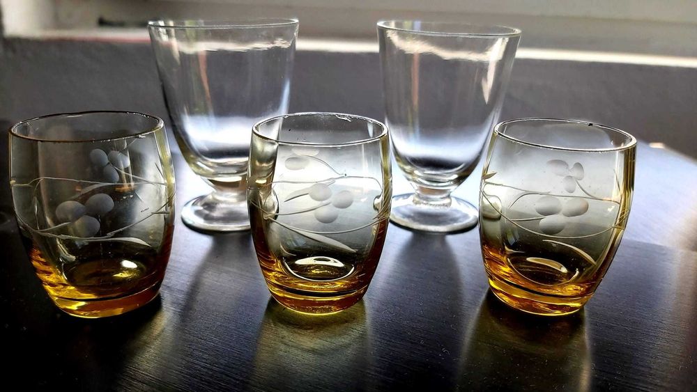 Комплект (5) винтидж чаши за шот от български кристал + 5 бр = 10бр