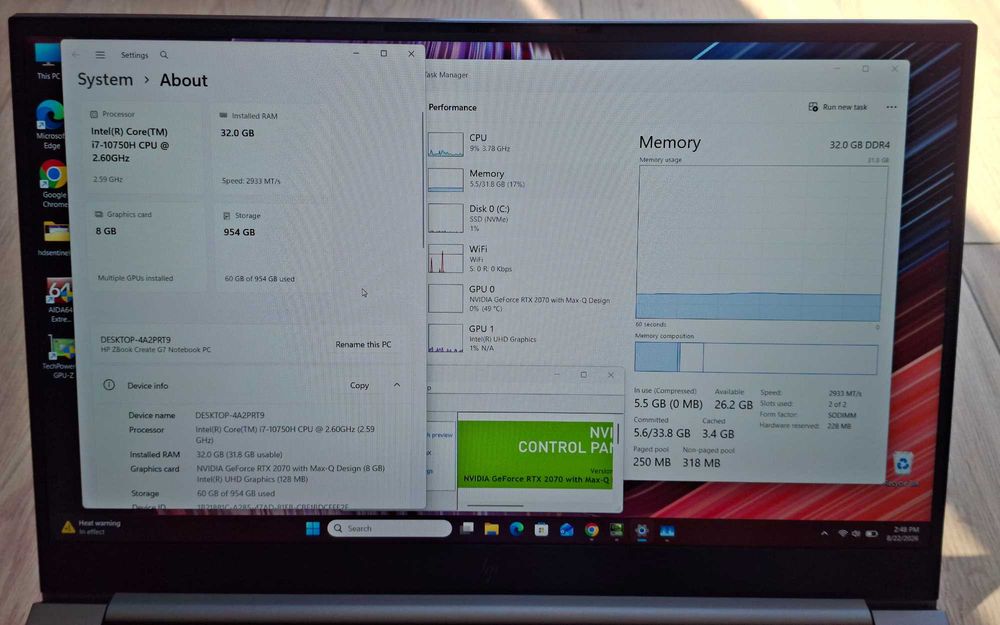 15.6' HP ZBook G7 Intel Core i7-10750H/NVIDIA RTX 2070 8GB/32GB/1TB SSD/Бат.5ч.