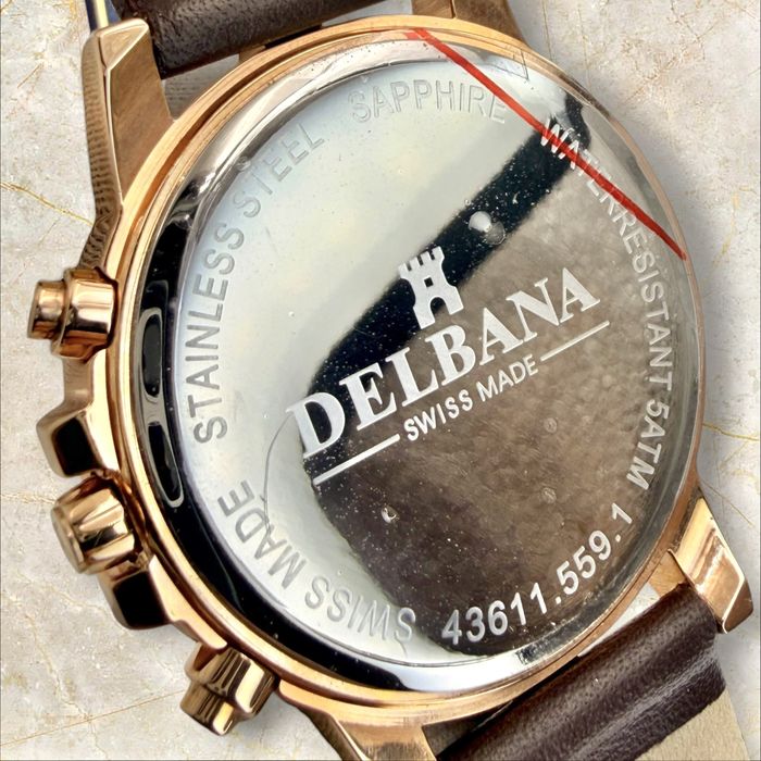 Delbana Swiss Made Chronograph Rose Gold / Brown - Чисто Нов (Пълен Комплект)