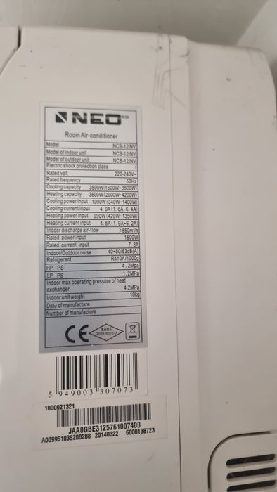 Aer condiționat NEO DC Inverter 12000 BTU – complet – compresor defect