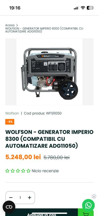 Generator curent 8,3KW Wolfson imperio vps11050 + kit automatizare
