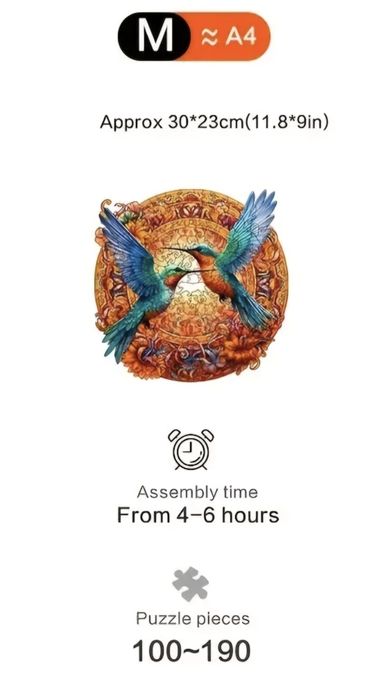 Дървен красив пъзел с две птици цветен. Различни видове