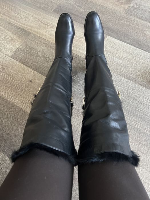 Кожаные сапоги-ботфорты