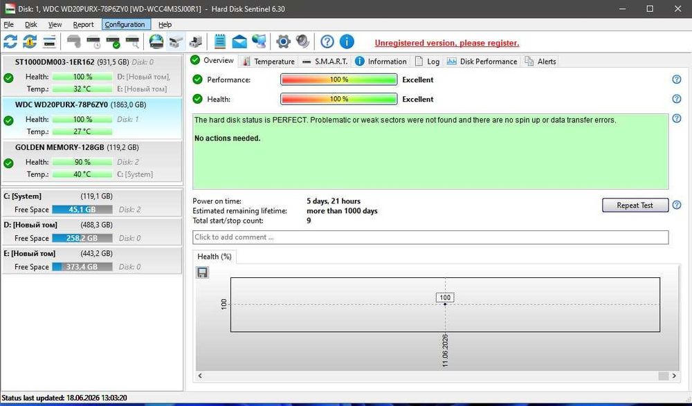 HDD 2 TB WD Purple ideal 100%