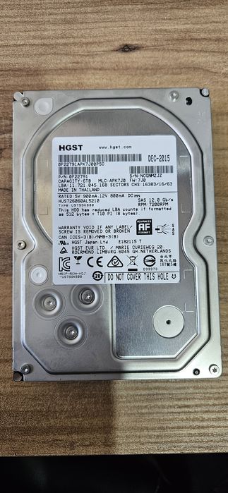 6tb HDD nou, 1buc HGST Supermicro Ultrastar 3.5" 7200RPM SAS3