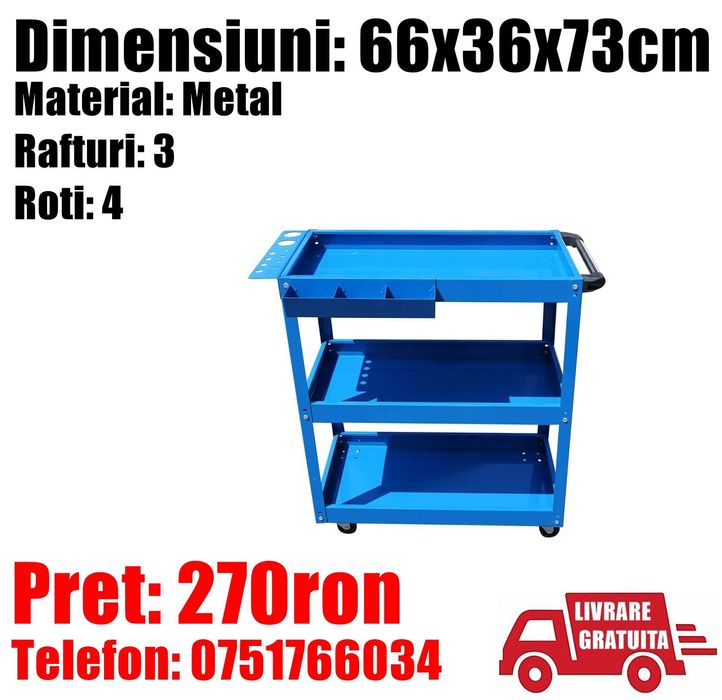 Carucior Metalic Roti 3 Rafturi Atelier Service Scule LivratGRATUIT TM