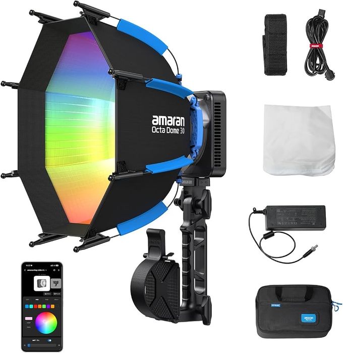 Amaran Ray 120c RGB LED осветление (120W, IP54, 1800K–20000K) + Софтбокс и чанта