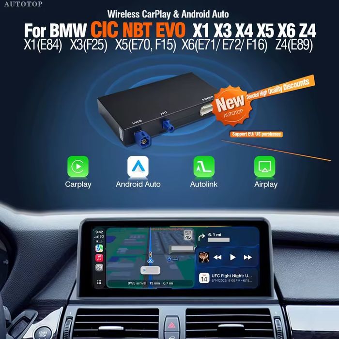 Modul navigatie CarPlay/Android Auto wireless Bmw seria 1 3 5 7 x1 x3 x5 e87 e84 e60 e90 f10 f30