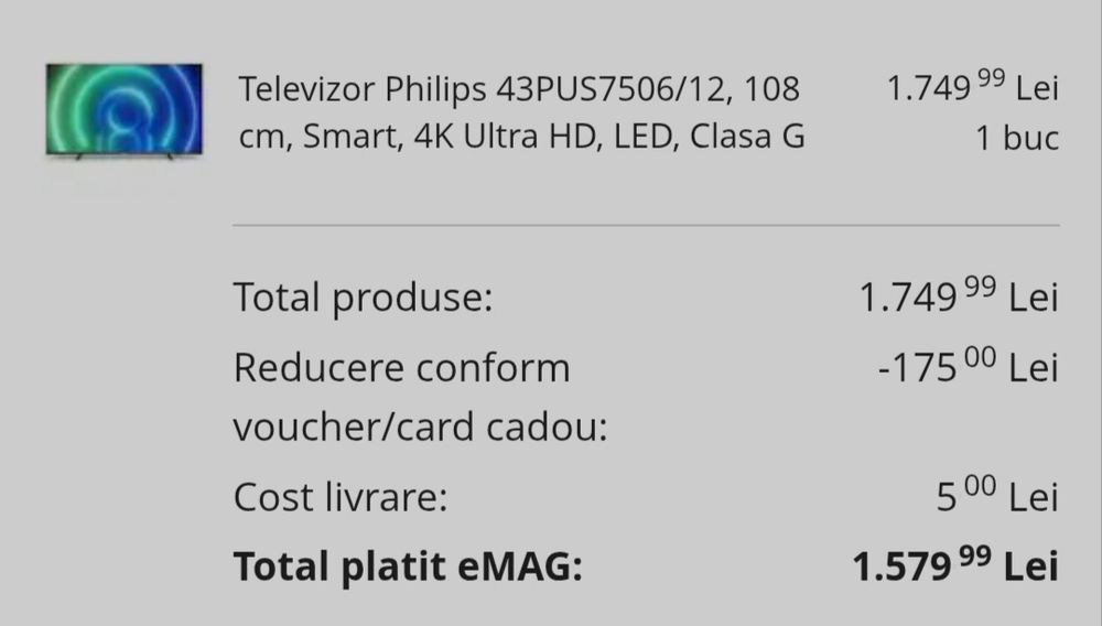 Vand Televizor Philips LED Smart 108cm 4k
