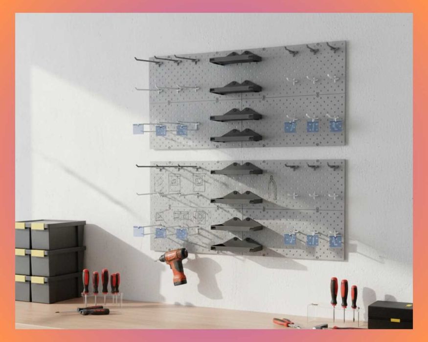 Teshilgan panel, перфопанель, do'konda ilgaklar uchun teshilgan panel