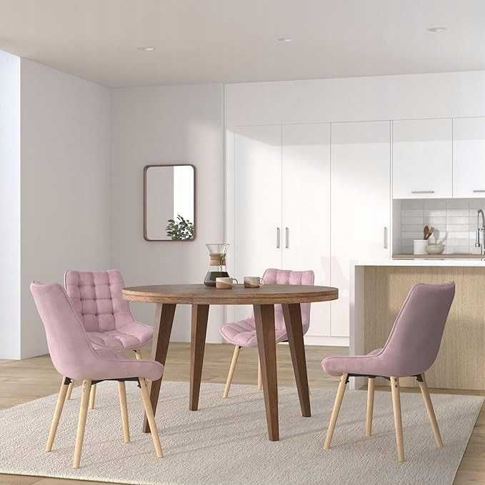 Трапезен стол розов плюш MIADOMODO 4 броя