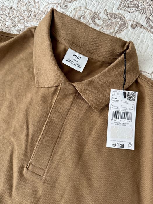 Bluza maro, guler polo si nasturi, Mango Man, L, noua, cu eticheta